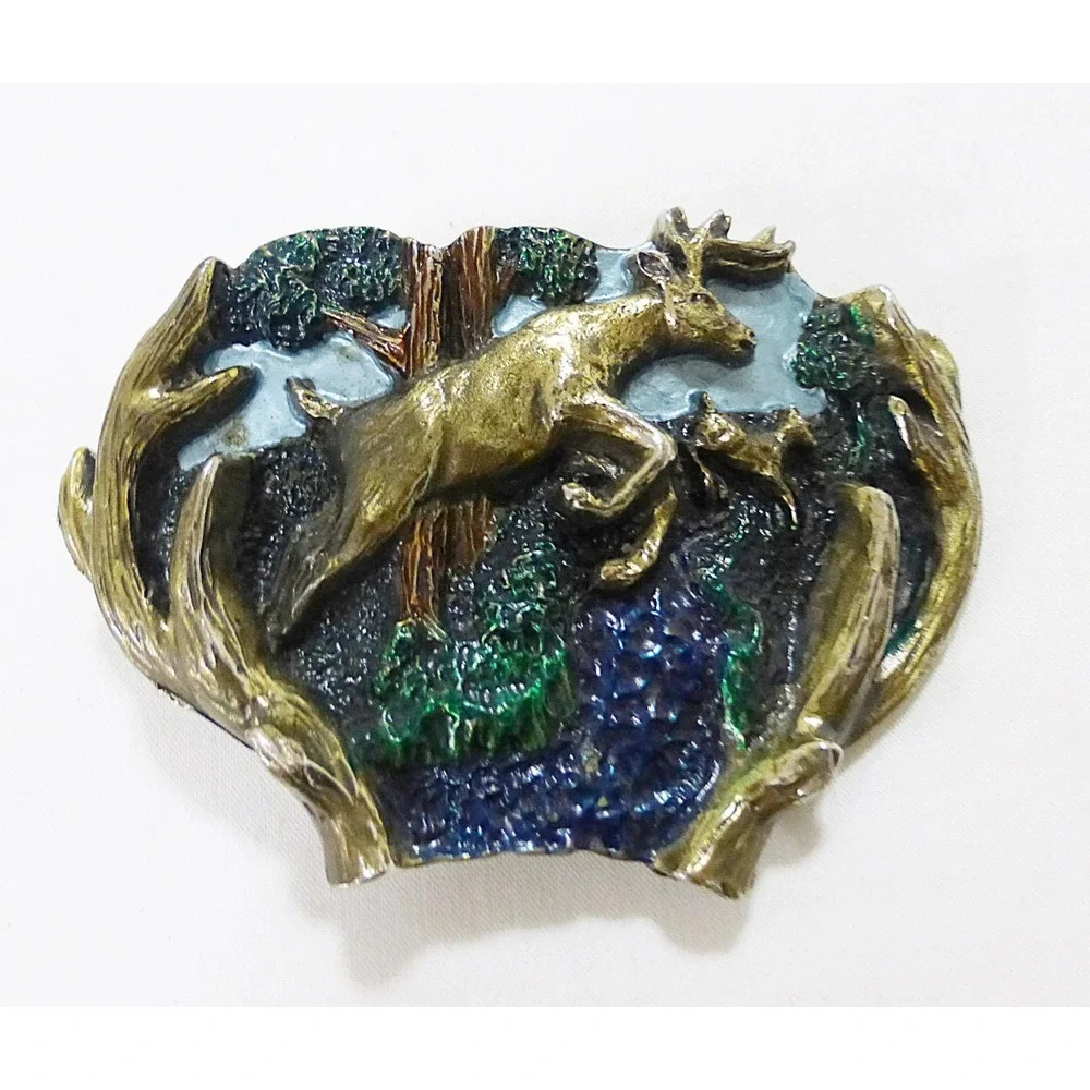 Vtg brass belt buckle the great‎ american buckle deer hunting gorpcore Outdoor